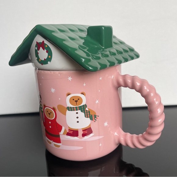 Starbucks Festive Pink Mug with Green Roof Lid - Picture 2 of 9